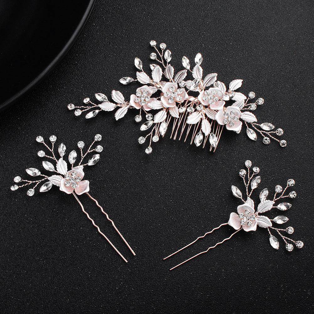 Bridal Headwear Flower Leaf Hair Comb Pin Exquisite hair ornaments Alloy flower Hairpin comb set 566273410210 - COCOMELODY